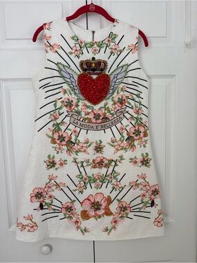 White Embellished La Moda E Bellezza A-Line Dress Dolce Inspired Jewelry Size M
